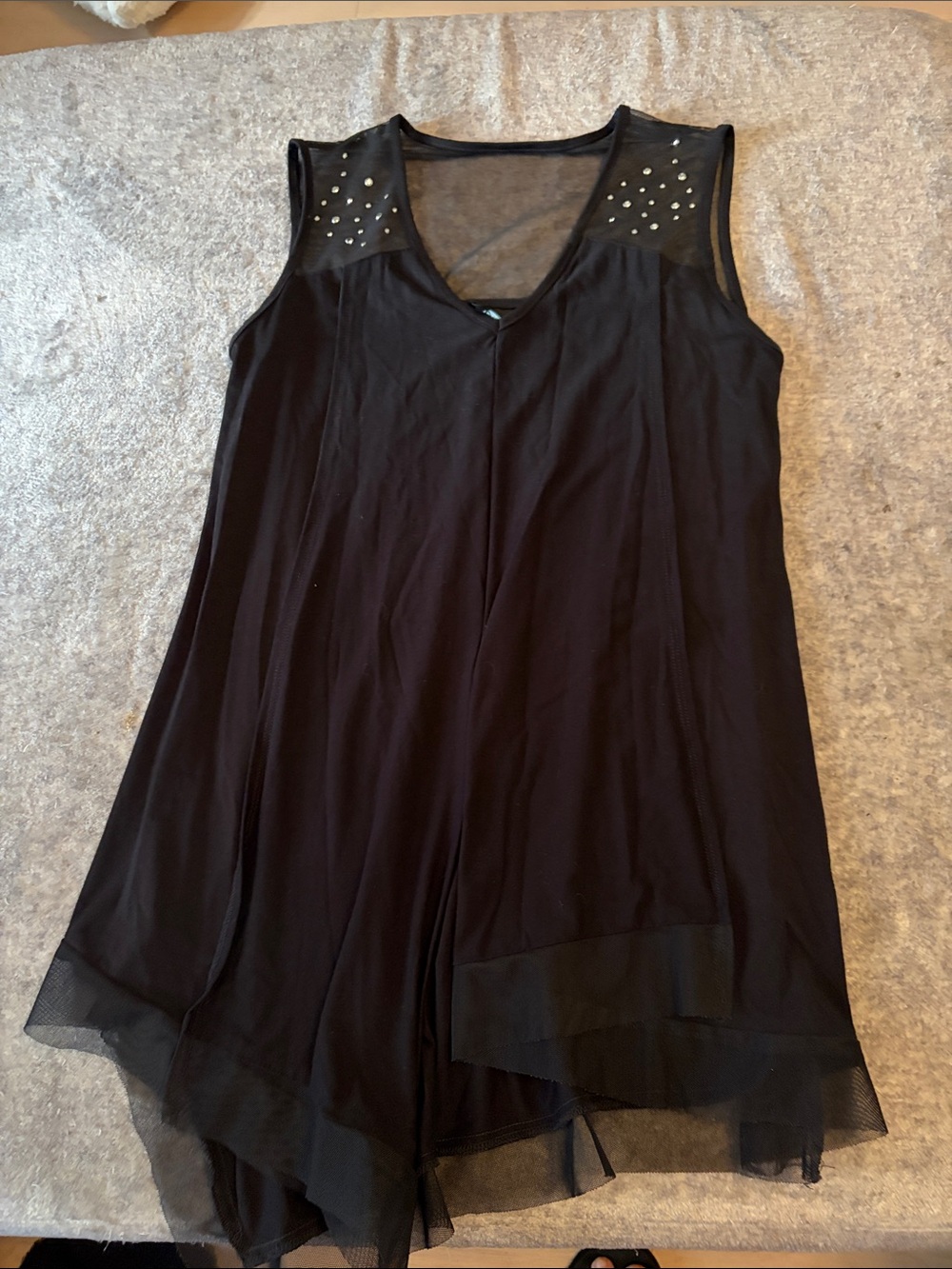 Black Sleeveless Tunic with Studded Mesh Yoke